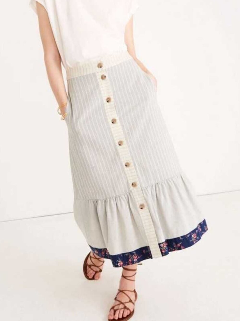 New 4 Madewell x The New Denim Project patchwork midi skirt
